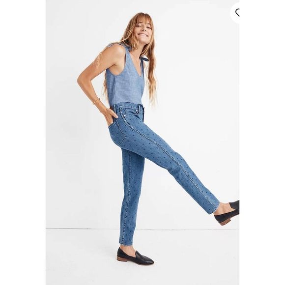 Madewell Denim - Madewell Slim Straight Jeans Navy Dot Edition size 23